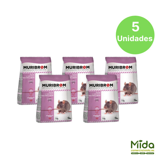 5 bolsas de Quimunsa RATICIDA CEBO FRESCO Consumer Bromadiolona bolsa 1kg