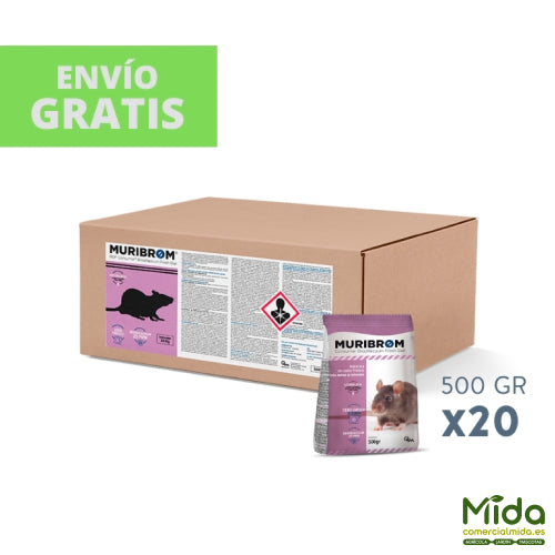 Quimunsa Raticida MURIBROM CEBO FRESCO EXPRES mata ratas y ratones Brodifacoum 10kg (20 bosas 500g)