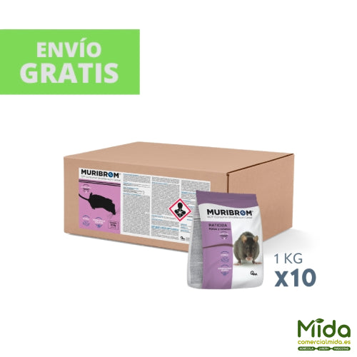 Caja de 10 bolsas de Raticida MURIBROM CEREAL EXPRES mata ratas y ratones especial lugares secos 1kg