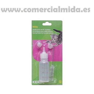 VISTAZO RÁPIDO Set biberón KERBL 50ml con tres tetinas para cría de perros, gatos y otros animales