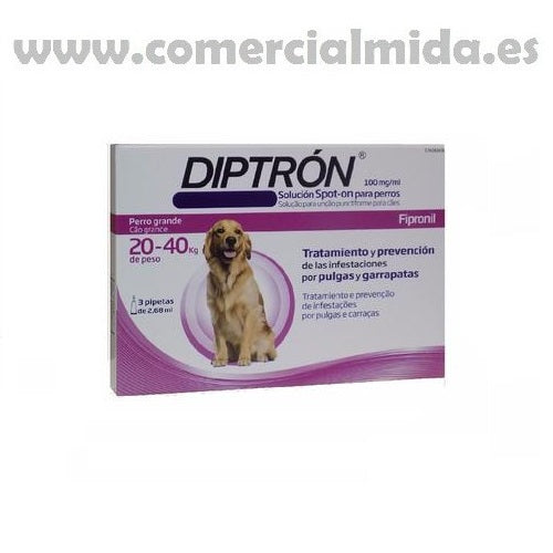 Caja de 3 pipetas para perros de 20-40 Kg anti pulgas y garrapatas DIPTRON 2,68 ml