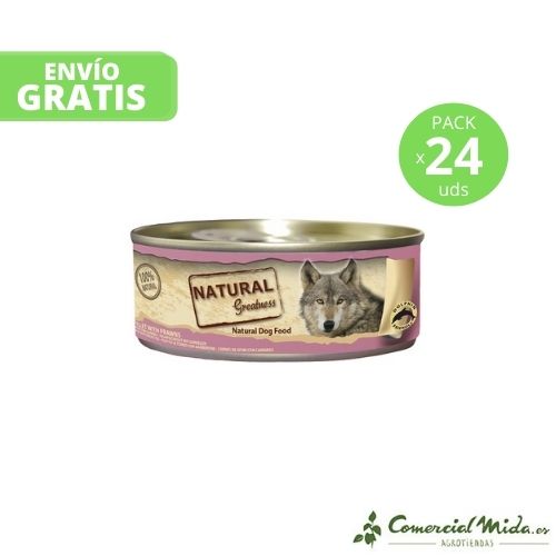 Comida húmeda para perro Natural Greatness Classic con Filete de Atún y Gambas 24x156gr