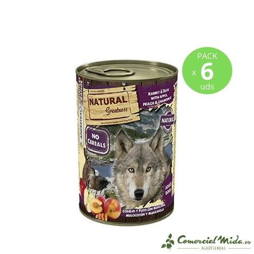 Comida húmeda para perro Natural Greatness Complet con Conejo y Pato 6x400 gr