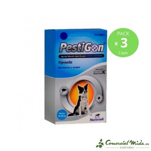 3 Cajas pipetas PESTIGON perros 10-20Kg anti pulgas y garrapatas