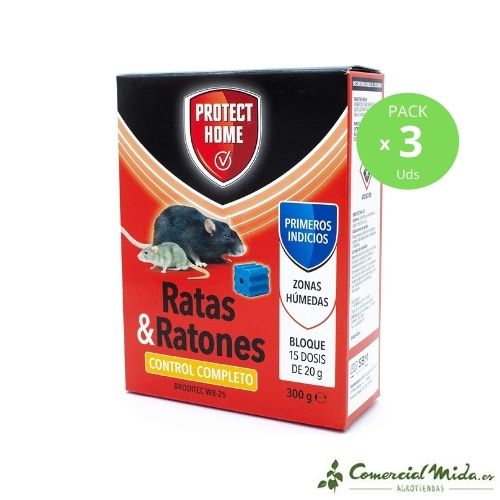 Raticida Bloque Rodicum BD de Protect Home 300 gr pack de 3 unidades
