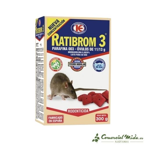 Ratibrom 3 Cebo Parafina 003 - Óvulos de 11/13 gramos. Contiene Bromadiolona.