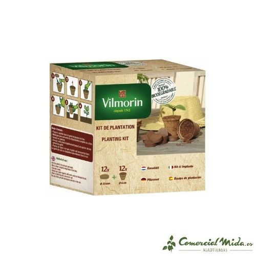 Vilmorin kit de 12 macetas + 12 pastillas de fibra de coco comprimido